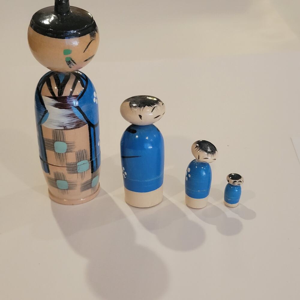 Vintage Creative Japanese Kokeshi Stacking Dolls 4 Pcs Wooden Nesting Set 5"
